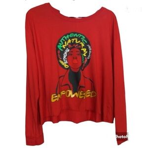 Take That 3X Cropped Long Sleeve Crew Neck Top with Glitter Vinyl Graphic